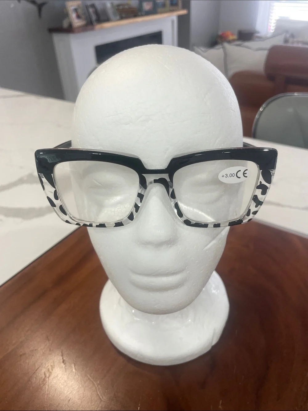Black and White Cow Print Clear Lens Glasses